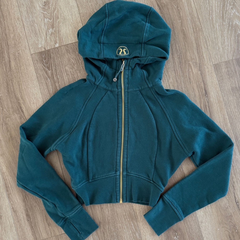 Lululemon‎ Scuba Cropped Full-Zip Hoodie Teal Green Gold Hardware XS RARE NO TAG